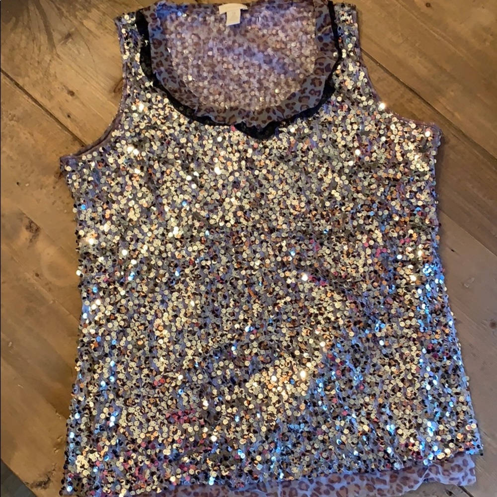 Sequin Sleeveless Top with Cheetah Details